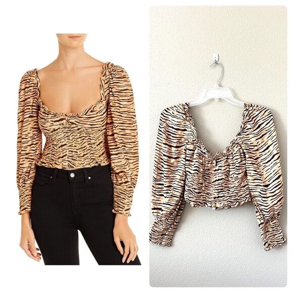 Faithfull The Brand Zebra Print Smocked Ruffled Top - Picture 1 of 13